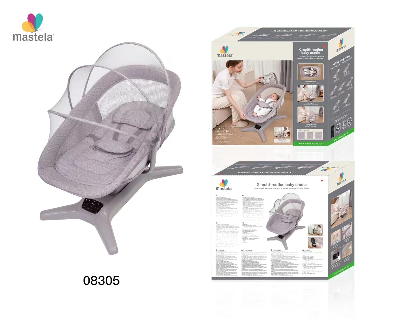Mastela Swing X multi-motion baby cradle Lite Grey Birth to 36M