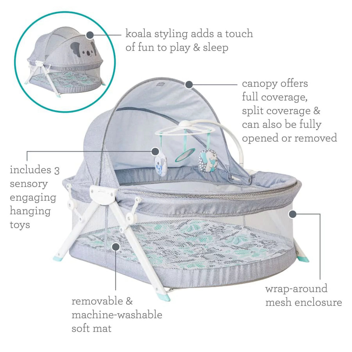 Infantino Sweet Dreams Fold &amp; Go Bassinet Grey Birth to 9 months