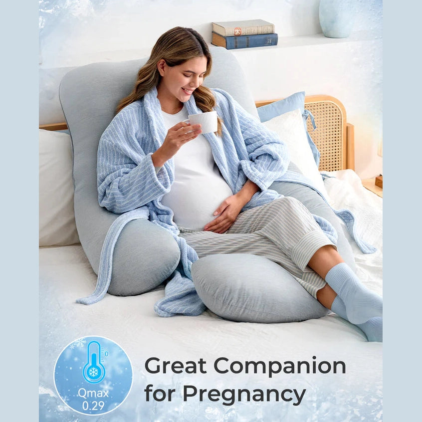 Momcozy Maternity Accessory G Shaped Cooling Fabric Pregnancy Pillow Grey