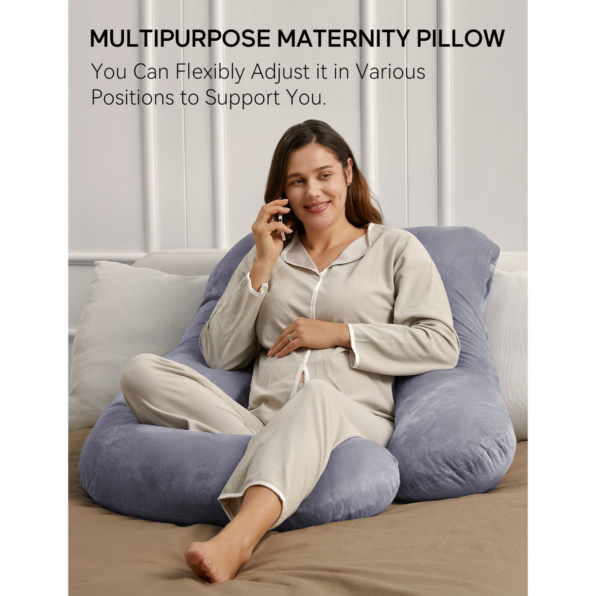 Momcozy Maternity Accessory G Shaped Pregnancy Pillow Grey