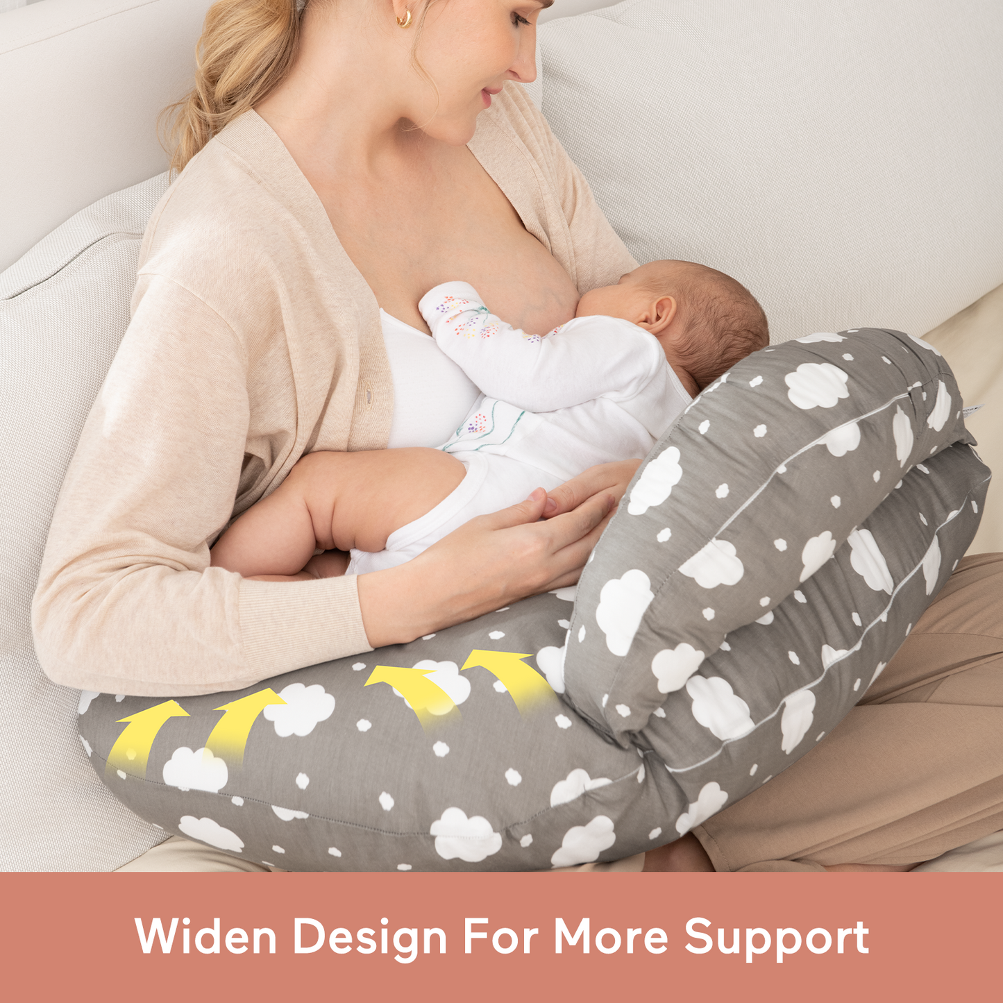 Momcozy Maternity Accessory Adjustable Nursing Pillow Grey & White