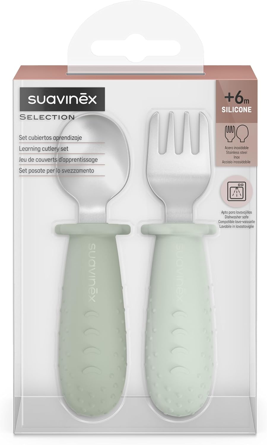 Suavinex Set of 2 Silicone Learning Pre-Spoons with Stainless Steel Tip (6-18 Months) - Suavinex baby product