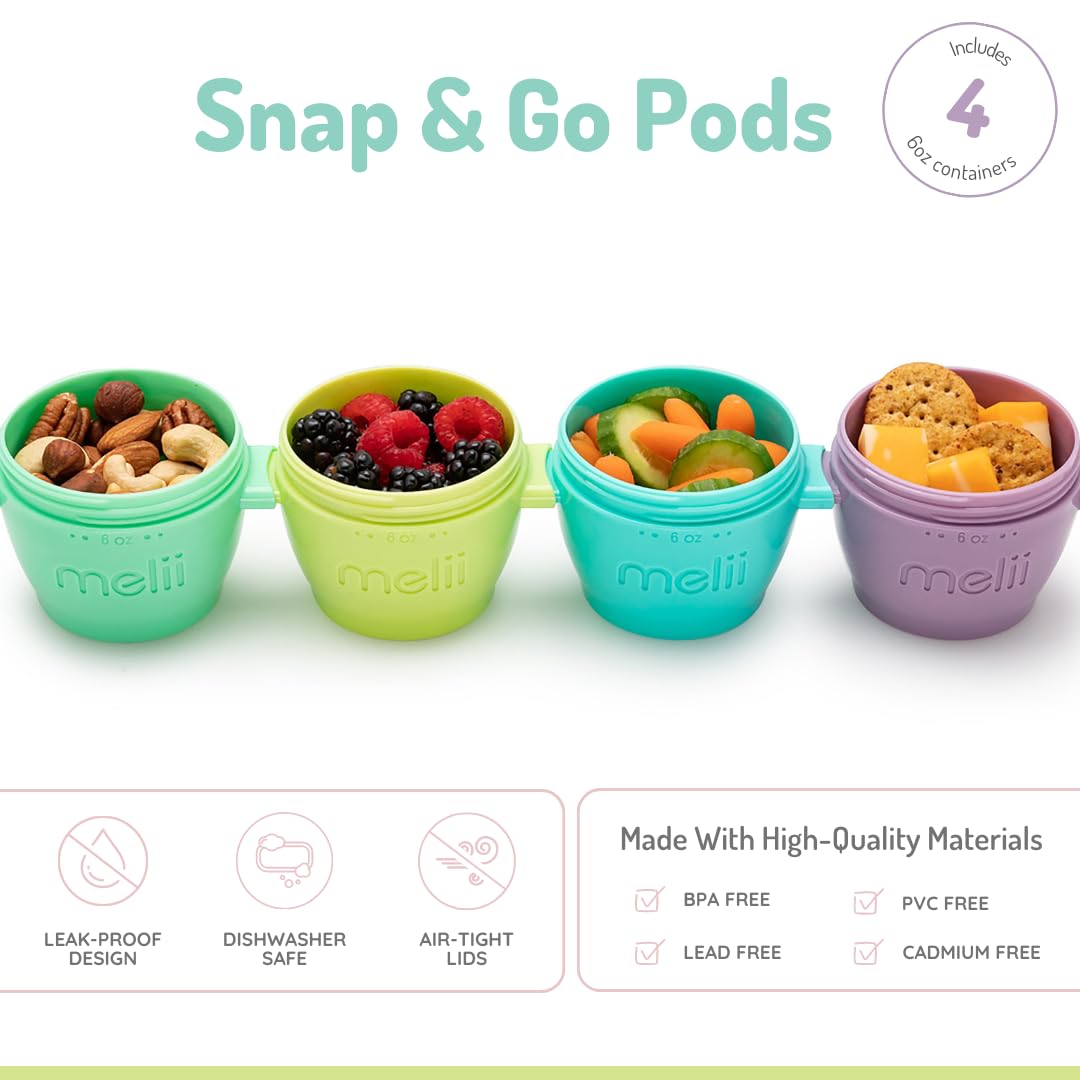 Melii Snap & Go Pods (6oz) - 4 piece set Multicolor ~ 3 to 24 Months- Open Box
