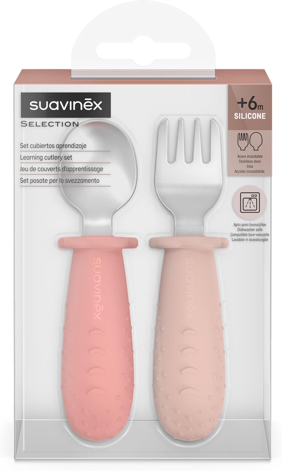 Suavinex Set of 2 Silicone Learning Pre-Spoons with Stainless Steel Tip (6-18 Months) - Suavinex baby product