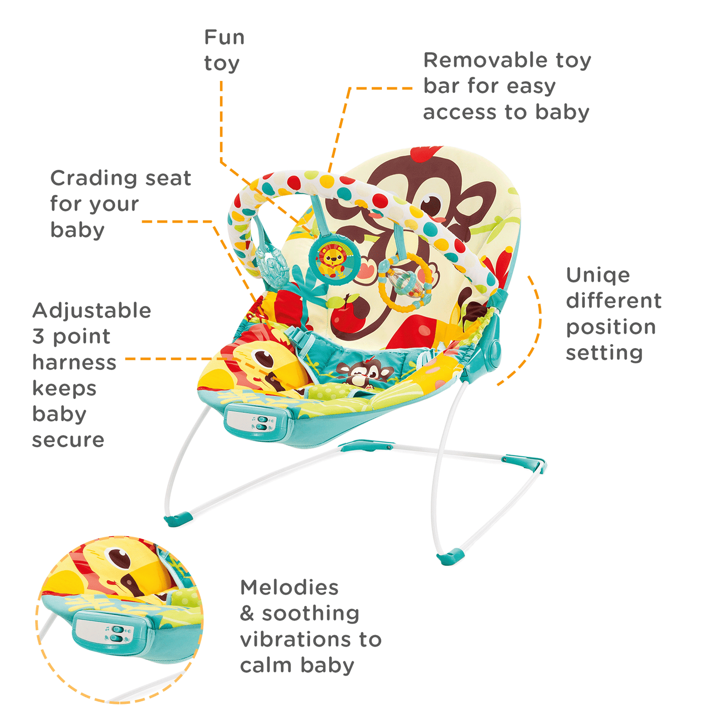 Mastela Music Vibrations Bouncer 3months to 12months - Open Box
