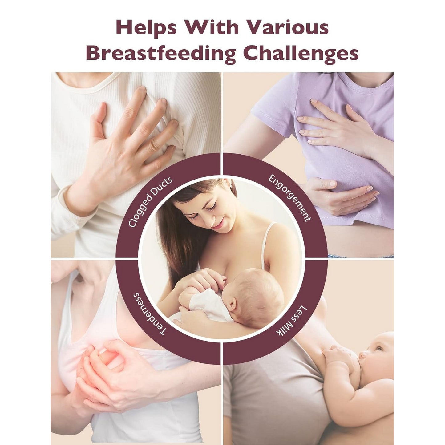 Momcozy Maternity Accessory 3-in-1 Kneading Lactation Massager Maroon