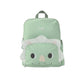 Skip Hop Besties Squad dino backpack for kids in sage green, front view showing dinosaur face front pocket with 3D frill and ears