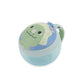 Skip Hop Besties Squad dino snack cup for toddlers in light blue with grey-blue rim, dinosaur face lid and sage easy-grip handle