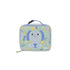 Skip Hop Besties Squad elephant insulated lunch bag for kids, front view with periwinkle handle and elephant with crayon confetti on green panel