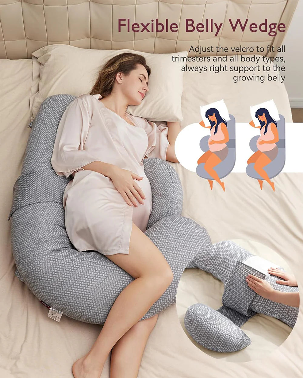 Momcozy Maternity Accessory F shape Maternity pillow with Air Layer Cover Grey