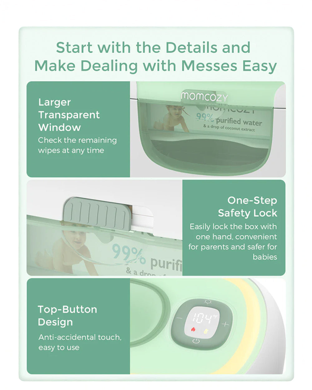 Momcozy Large Capacity Baby Wipe Warmer with 3 Level Night Light & 4 Temperature Settings - White - image 8