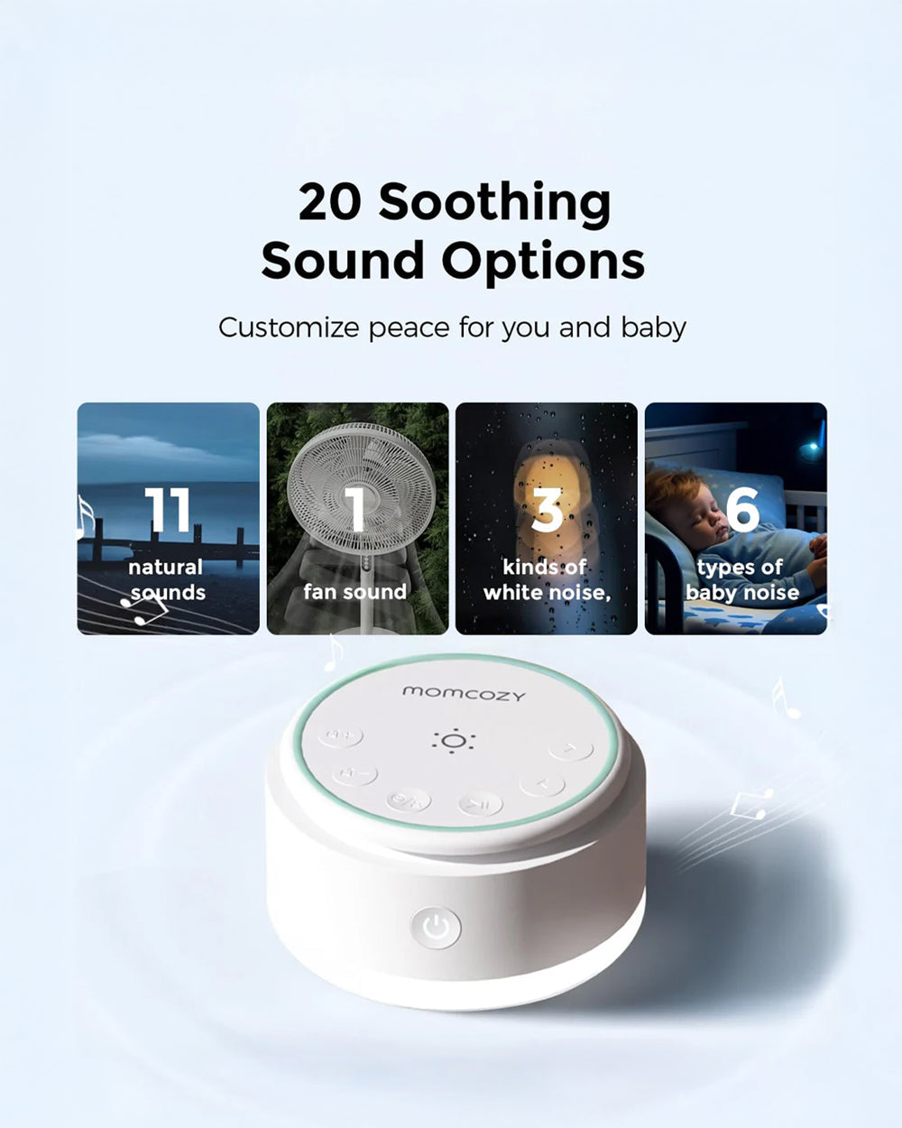 Momcozy Portable Baby Sound Machine with 20 Soothing Sounds & Dimmable Touch Lamp - White - image 8
