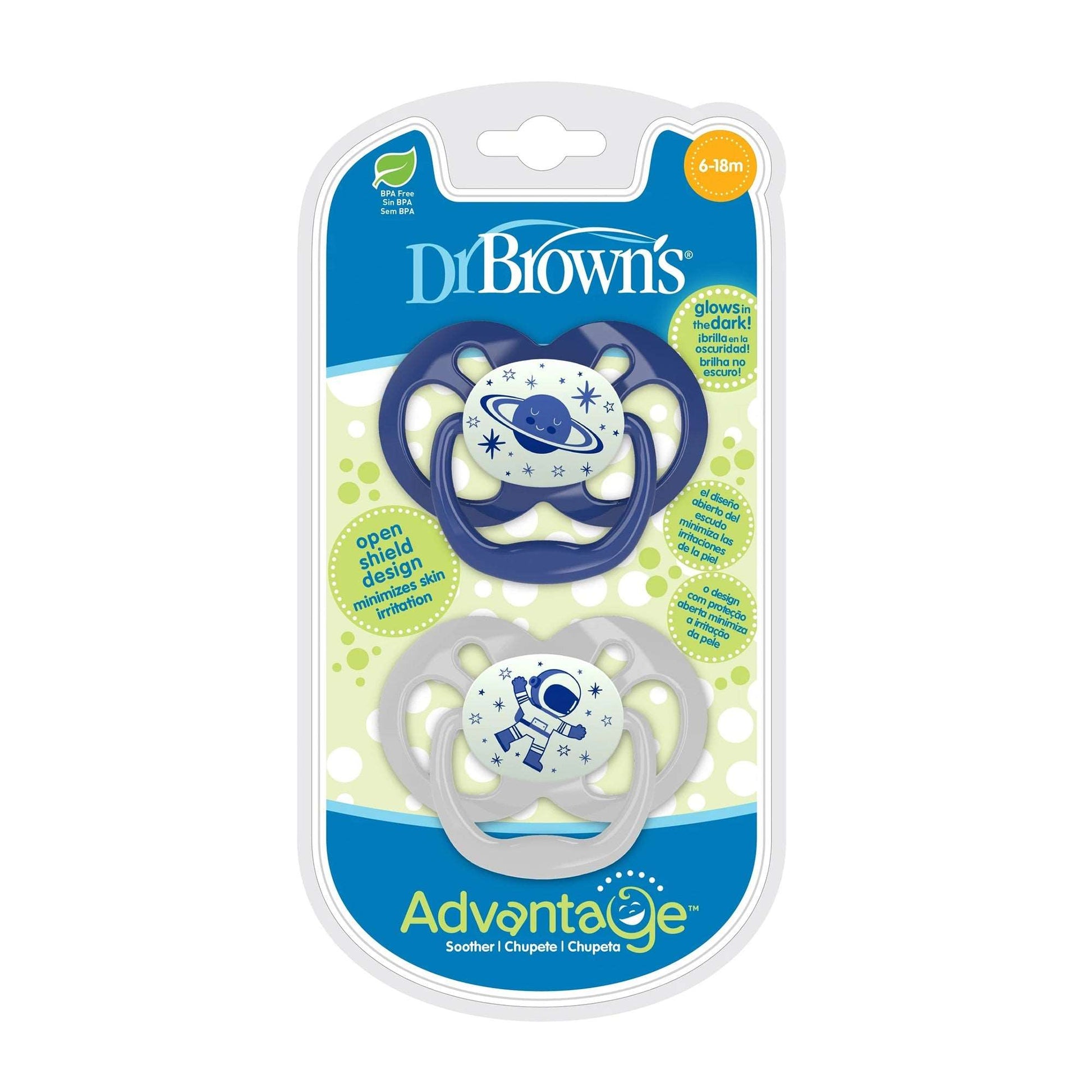 Dr. Brown Blue Advantage Pacifiers || Stage 2 ||  Glow in the Dark || Pack of 2 || 6Months to 12months
