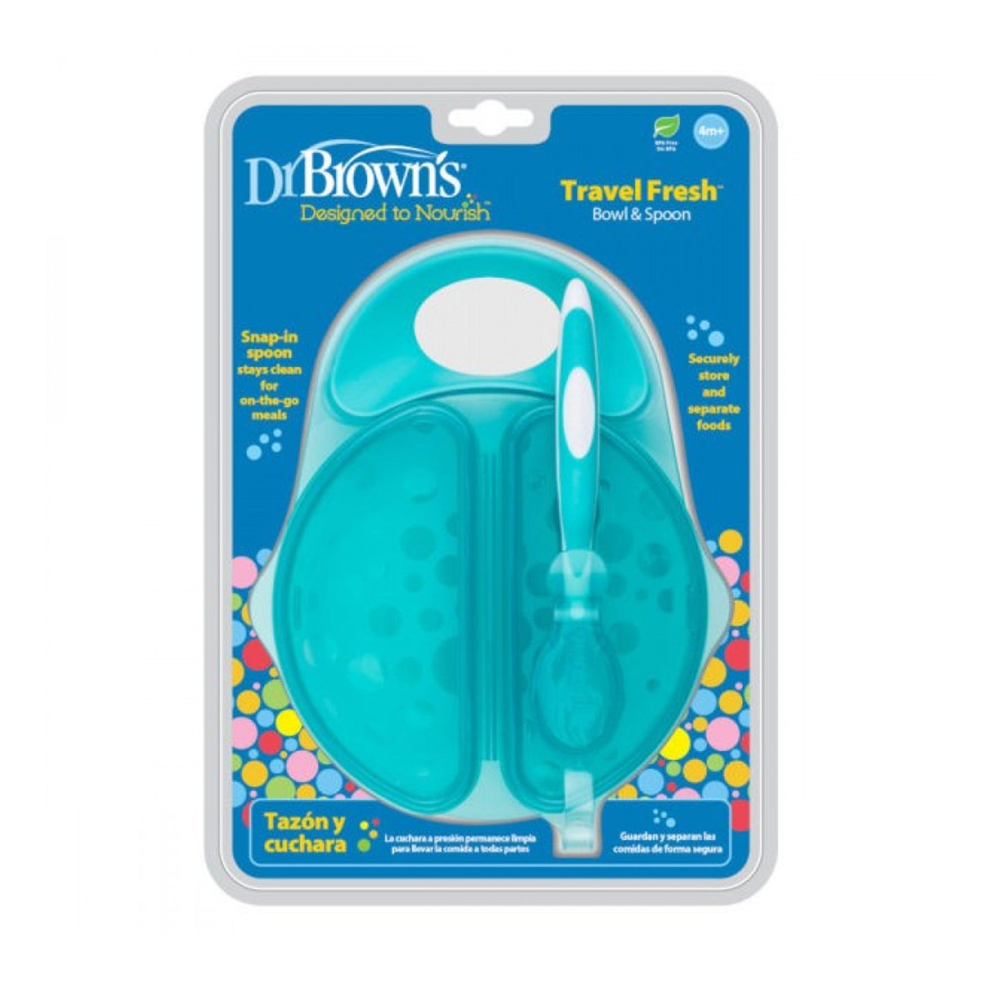Dr. Brown Travel Fresh Light Green Bowl and Spoon || Pack of 1 || Used for 4months to 24months