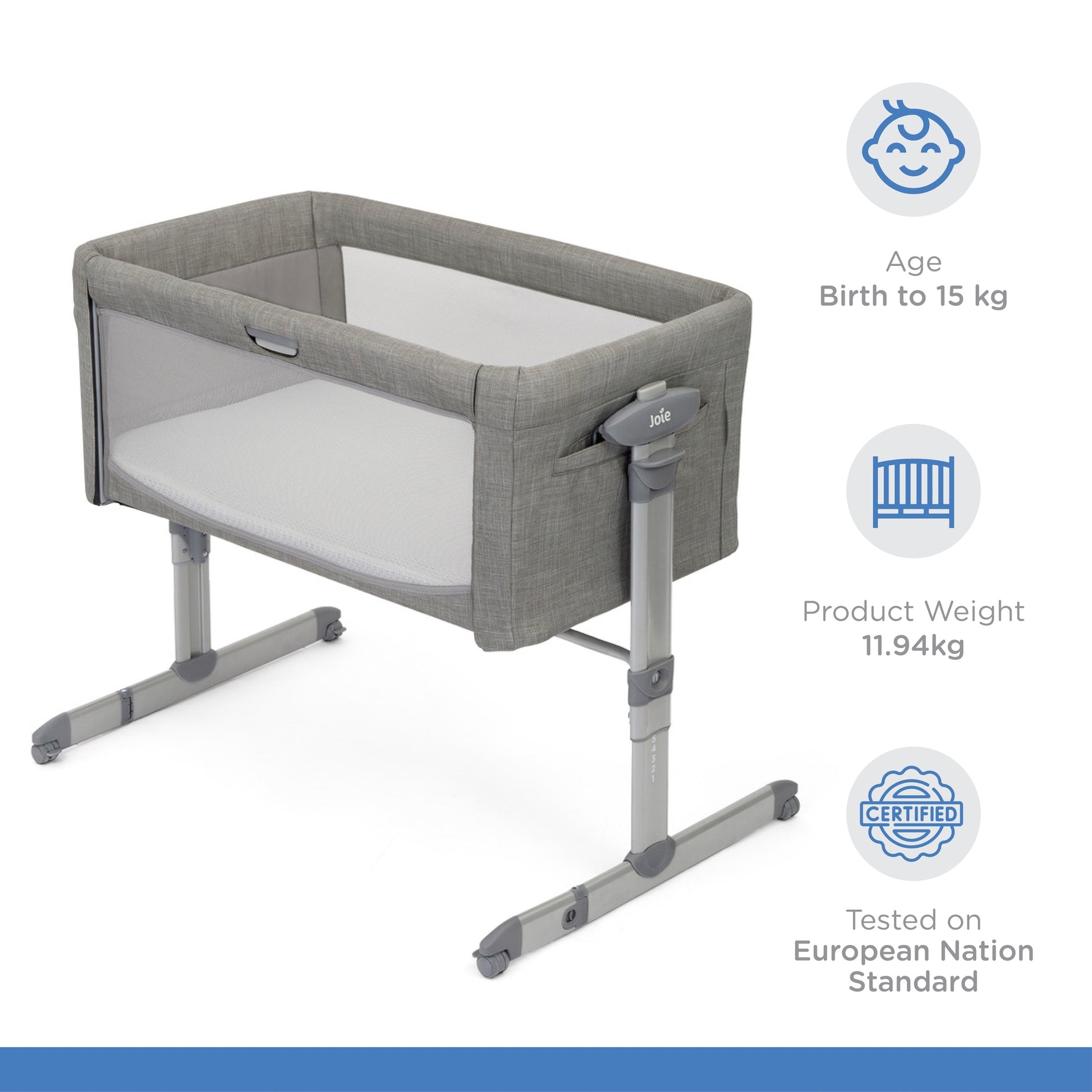 Joie Roomie Glide Bassinet || Fashion-Foggy Grey || Birth+ to 9months