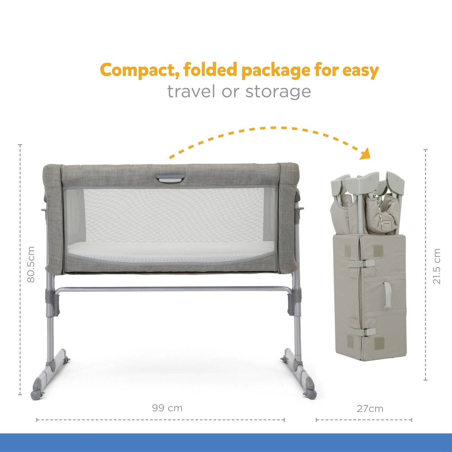 Joie Roomie Glide Bassinet || Fashion-Foggy Grey || Birth+ to 9months