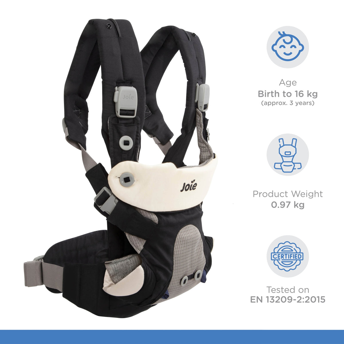 Joie Savvy Black Baby Carrier || Fashion- Black Papper || Birth+ to 48months || Distress Box