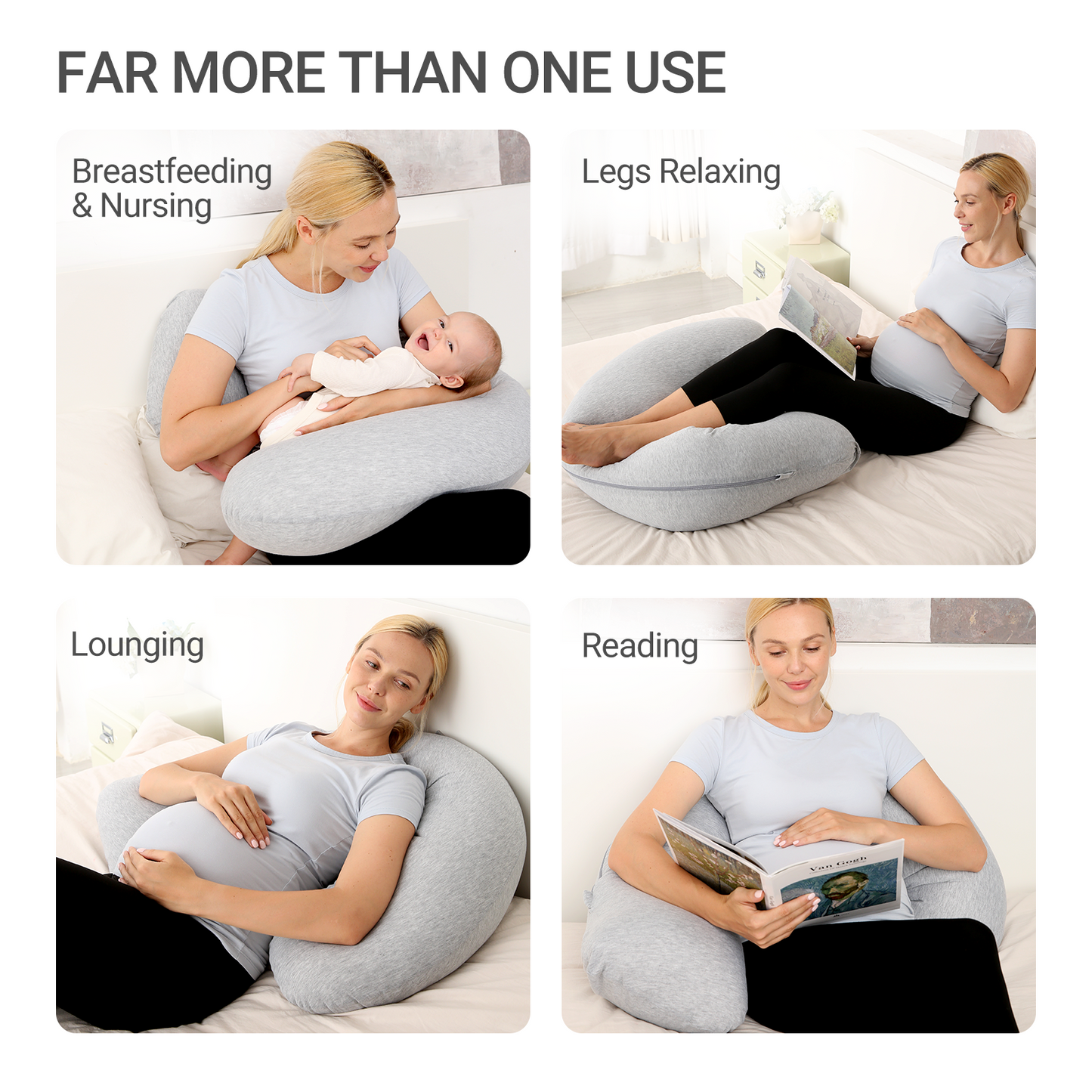 Momcozy Maternity Accessory J Shaped Maternity Body Pillow Grey
