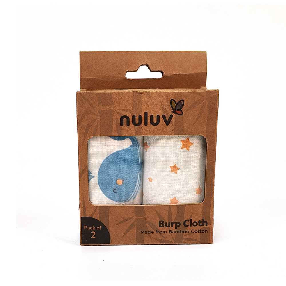 Nuluv Blue Whale Design Burp Cloth (White) - Pack of 2