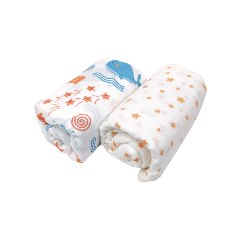 Nuluv Blue Whale Design Swaddle Wrap (0 to 6 Months) White