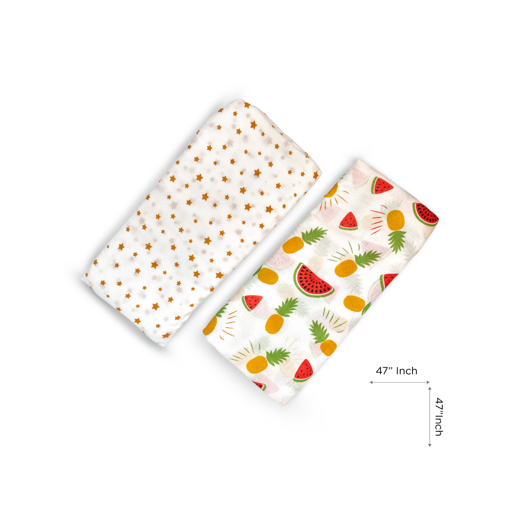 Nuluv Yellow Pineapple Swaddle Wrap (0 to 6 Months) White