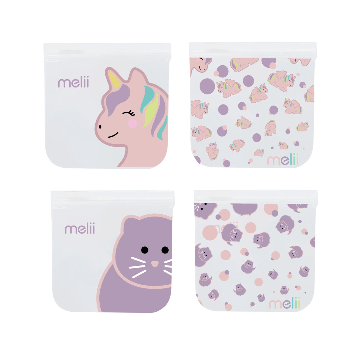 Melii Reusable Eva Animal Snack Bags - 4 pack Multicolor - 3 to 6 Years