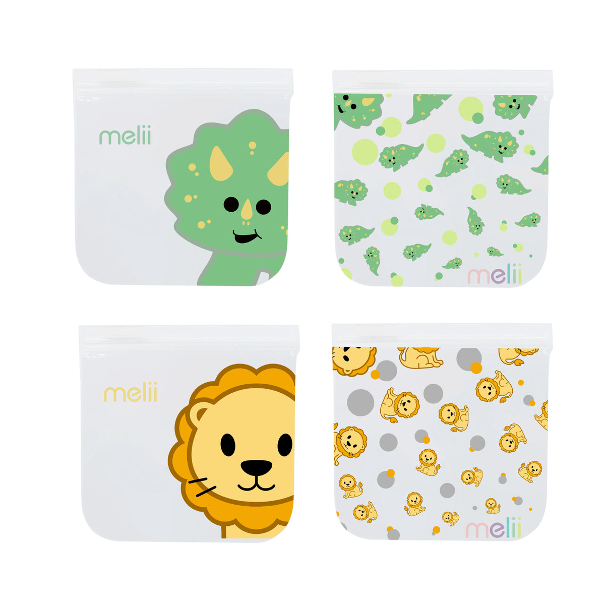 Melii Reusable Eva Animal Snack Bags - 4 pack Multicolor - 3 to 6 Years