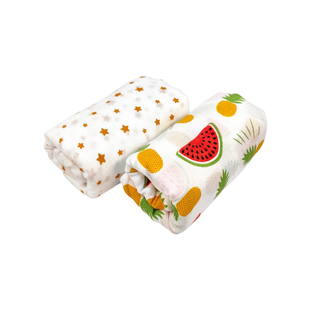 Nuluv Yellow Pineapple Swaddle Wrap (0 to 6 Months) White