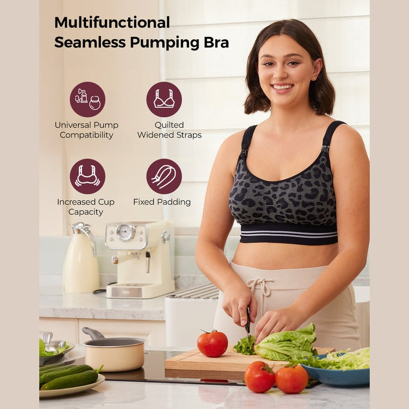 Momcozy Maternity Accessory 4-in-1 Hands-Free Pumping Bra - Leopard Black