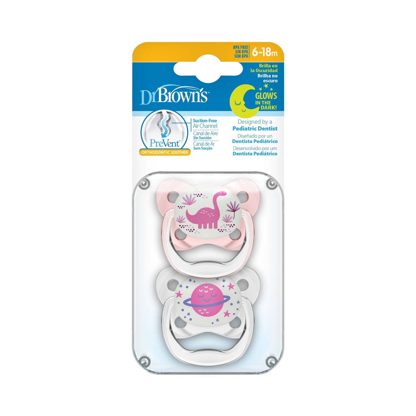 Dr. Brown's Prevent Glow In The Dark Butterfly Shield Soother - Stage 2 (6 to 18 Months) Pink Open Box