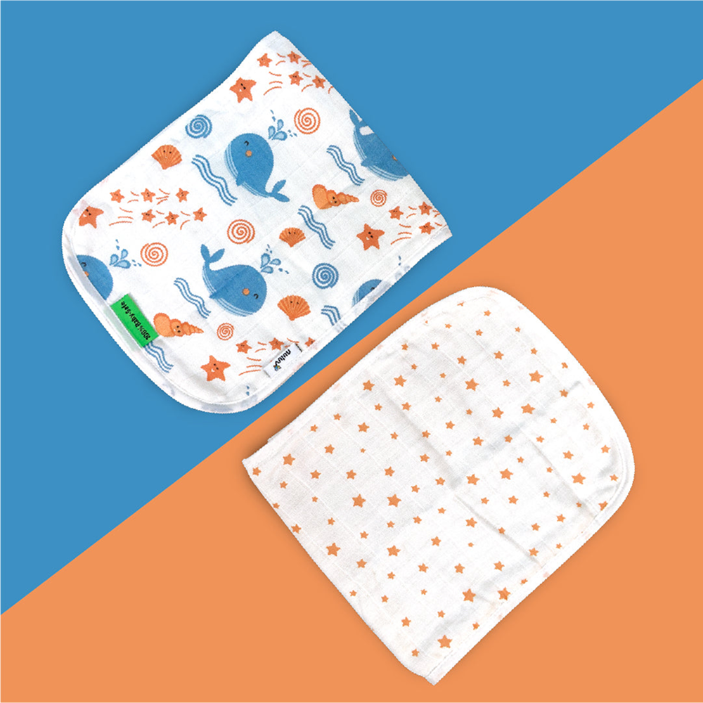 Nuluv Blue Whale Design Burp Cloth (White) - Pack of 2